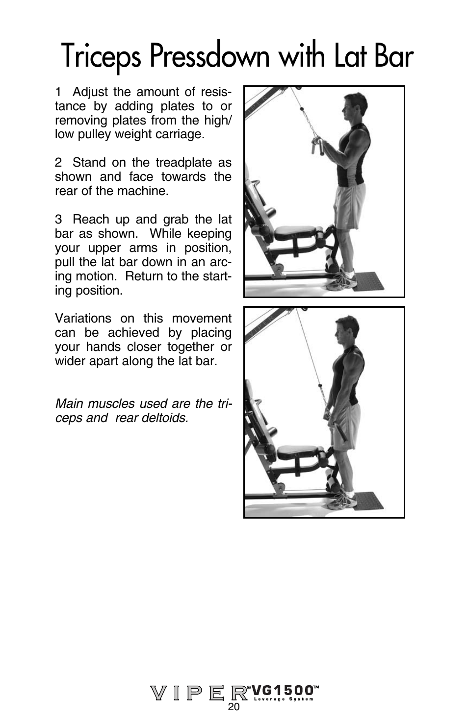 Triceps pressdown with lat bar | Stamina Products Viper VG1500 User Manual | Page 22 / 32
