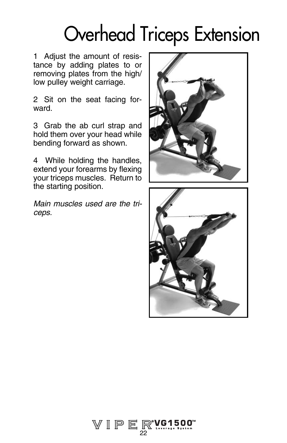 Overhead triceps extension | Stamina Products Viper VG1500 User Manual | Page 24 / 32