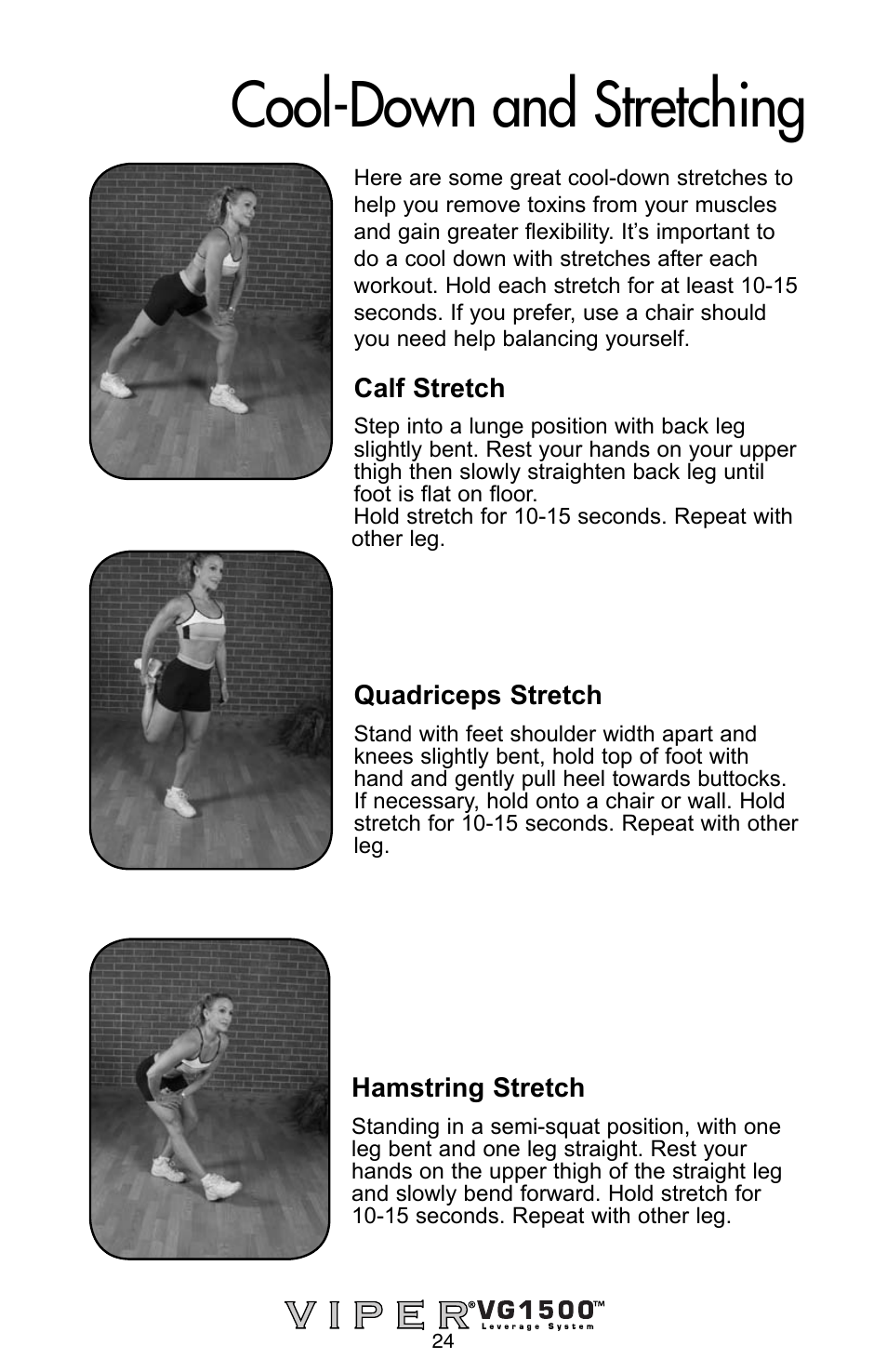 Cool-down and stretching | Stamina Products Viper VG1500 User Manual | Page 26 / 32