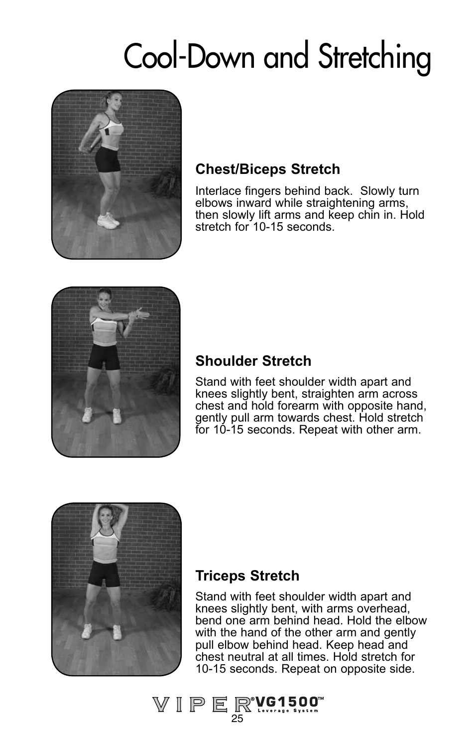 Cool-down and stretching | Stamina Products Viper VG1500 User Manual | Page 27 / 32