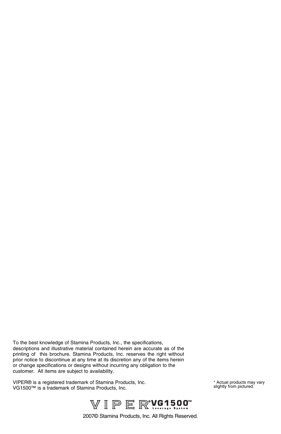 Stamina Products Viper VG1500 User Manual | Page 32 / 32