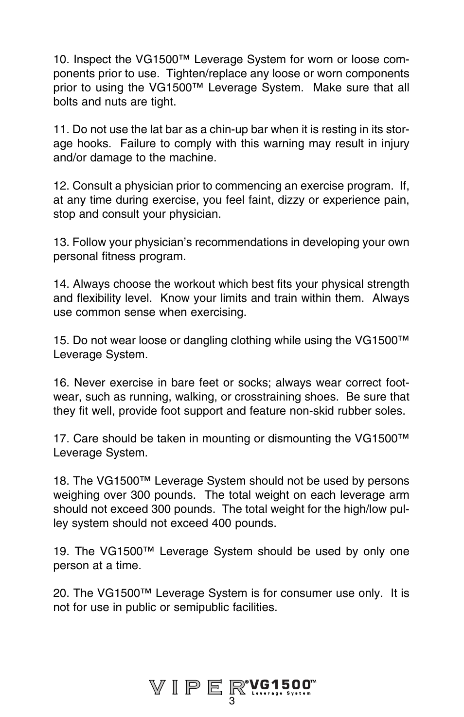 Stamina Products Viper VG1500 User Manual | Page 5 / 32