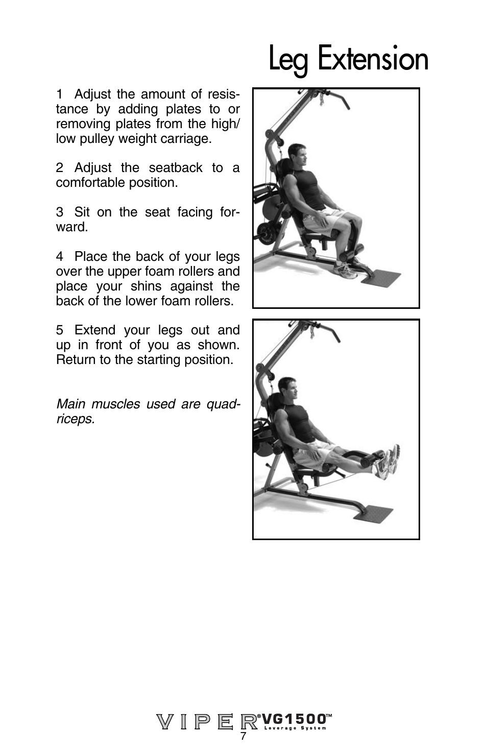 Leg extension | Stamina Products Viper VG1500 User Manual | Page 9 / 32