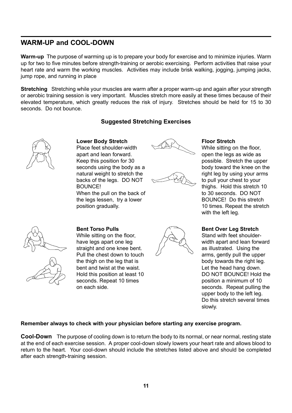 Warm-up and cool-down | Stamina Products 15-0100 User Manual | Page 11 / 15