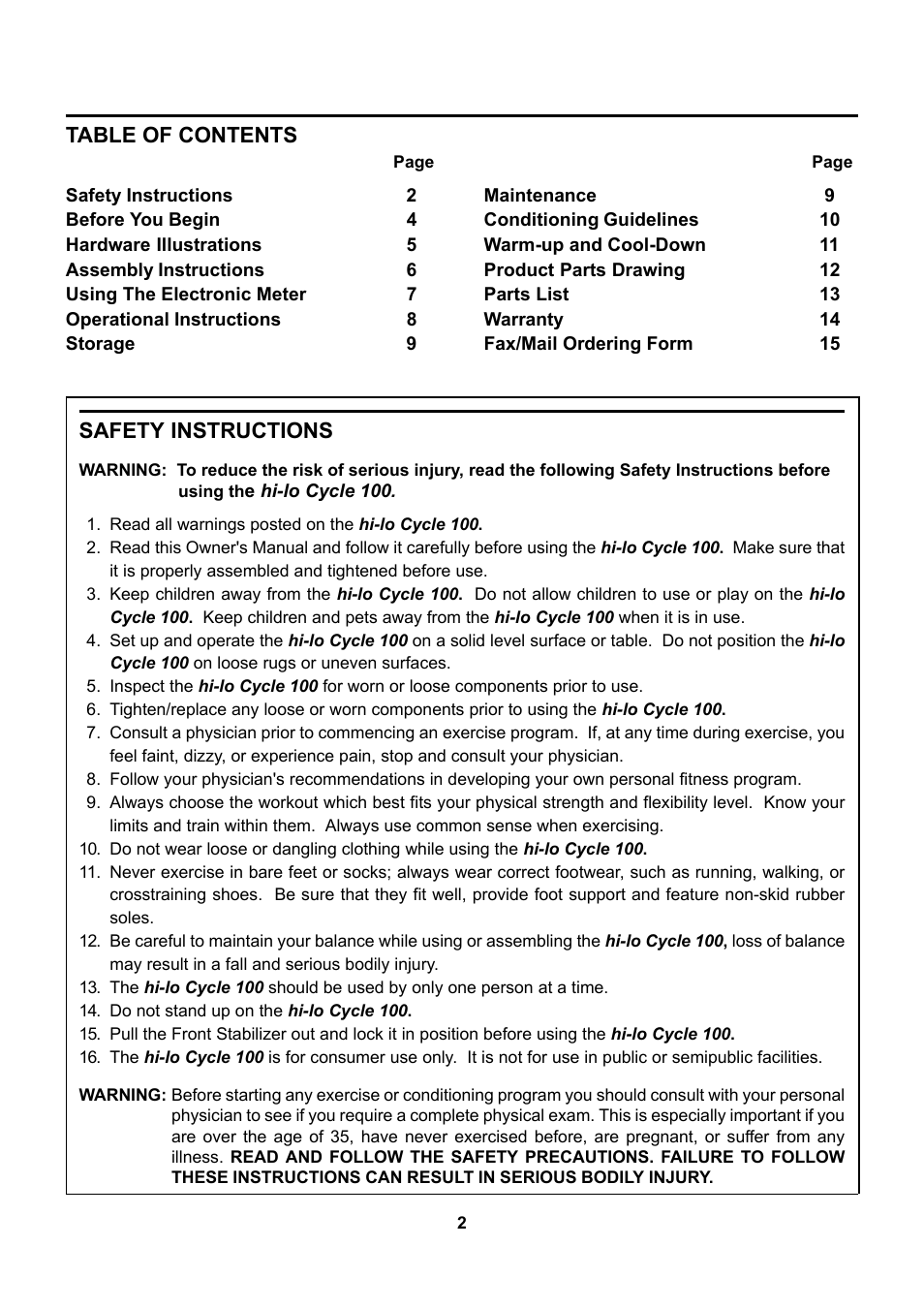 Stamina Products 15-0100 User Manual | Page 2 / 15