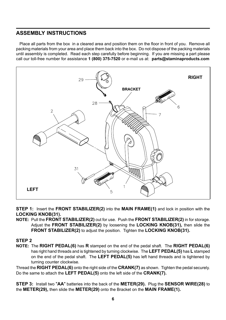 Assembly instructions | Stamina Products 15-0100 User Manual | Page 6 / 15