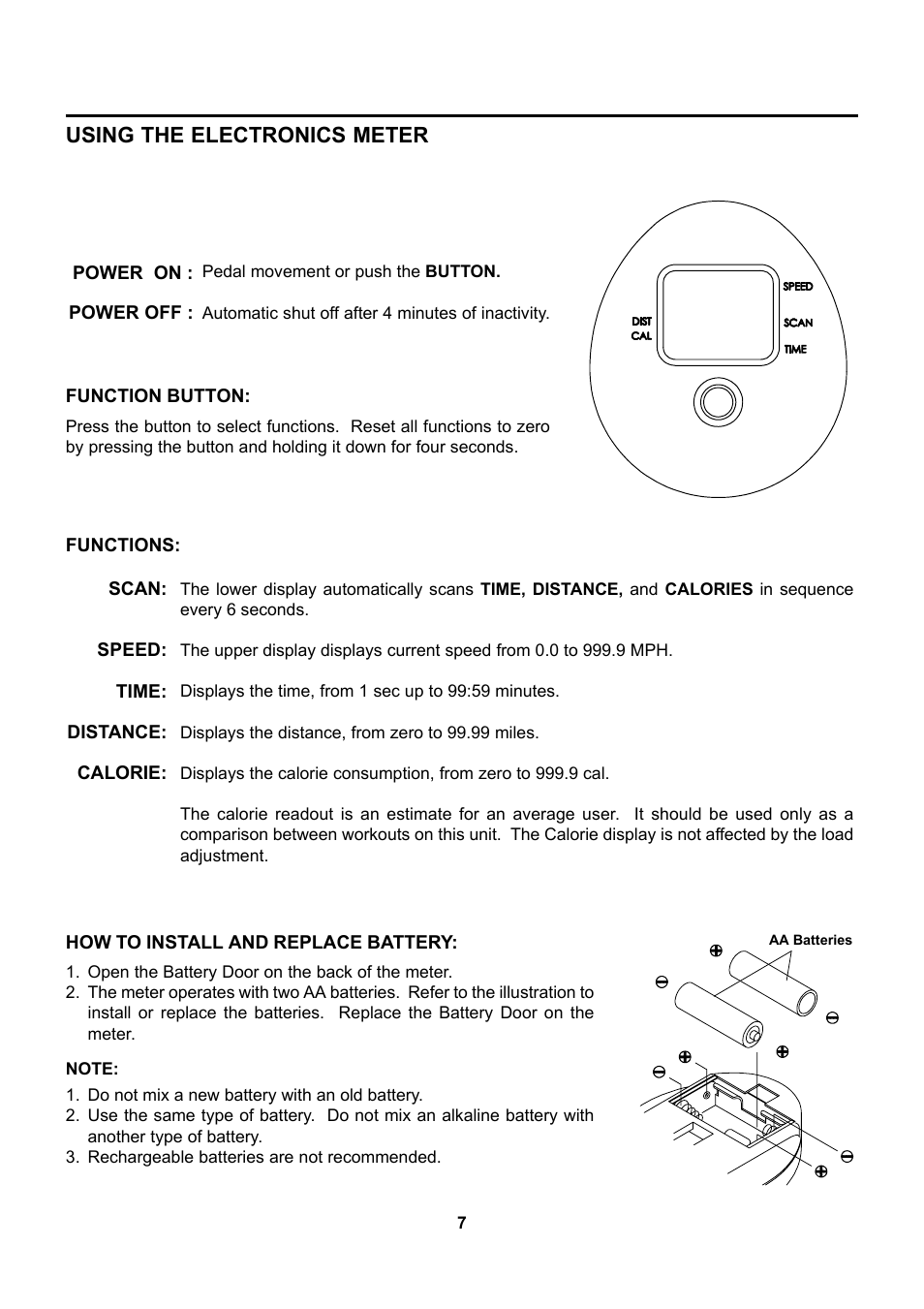 Using the electronics meter | Stamina Products 15-0100 User Manual | Page 7 / 15