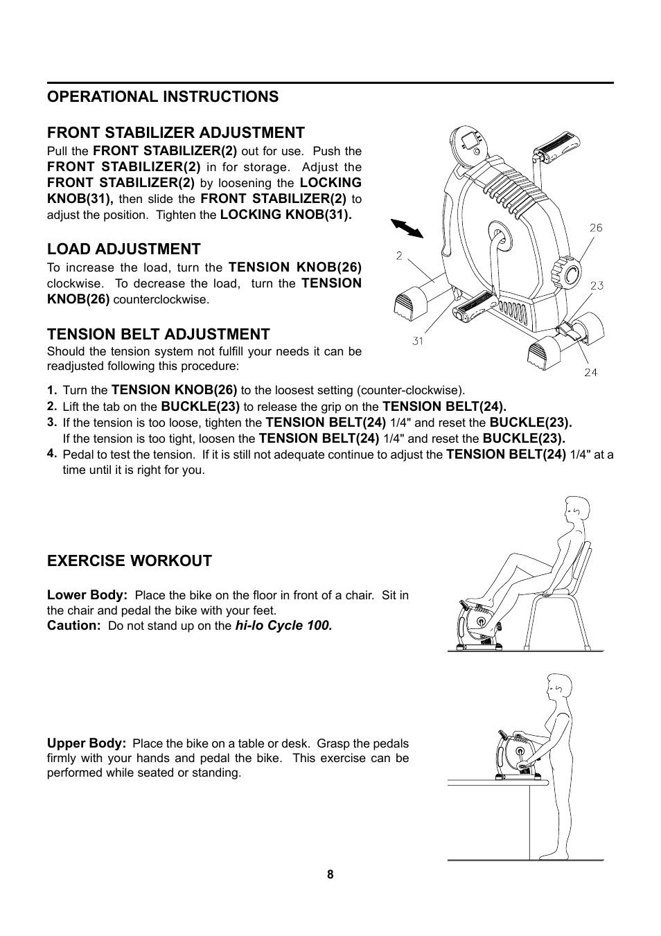 Tension belt adjustment, Load adjustment | Stamina Products 15-0100 User Manual | Page 8 / 15