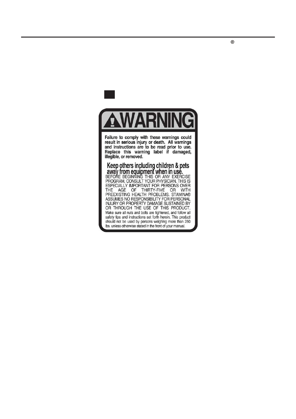 Equipment warning & notice labels | Stamina Products Aero Pilates Performer 270 User Manual | Page 5 / 19