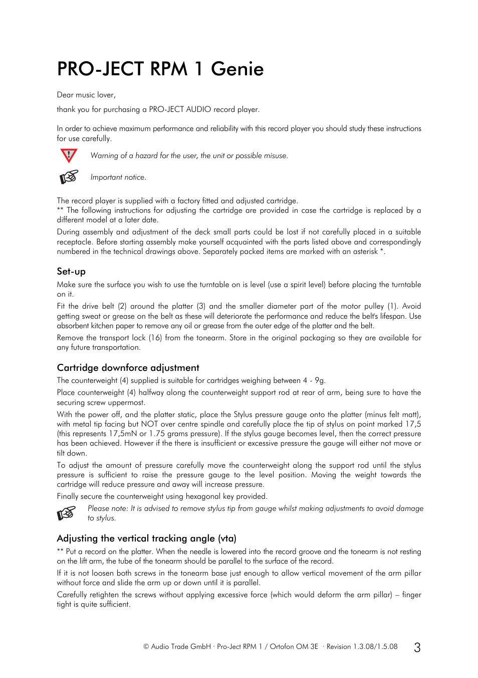 Pro-ject rpm 1 genie | Pro-Ject GENIE RPM 1 User Manual | Page 3 / 7