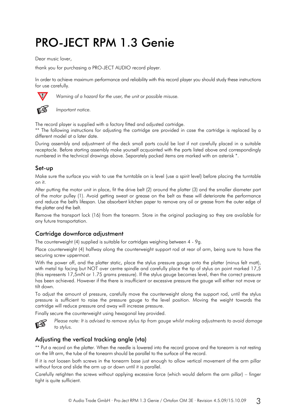 Pro-ject rpm 1.3 genie | Pro-Ject RPM 1.3 Genie User Manual | Page 3 / 7