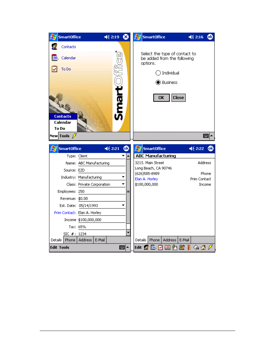 Business phone number, Business address | Smart Parts Mobile for Pocket PC User Manual | Page 25 / 42