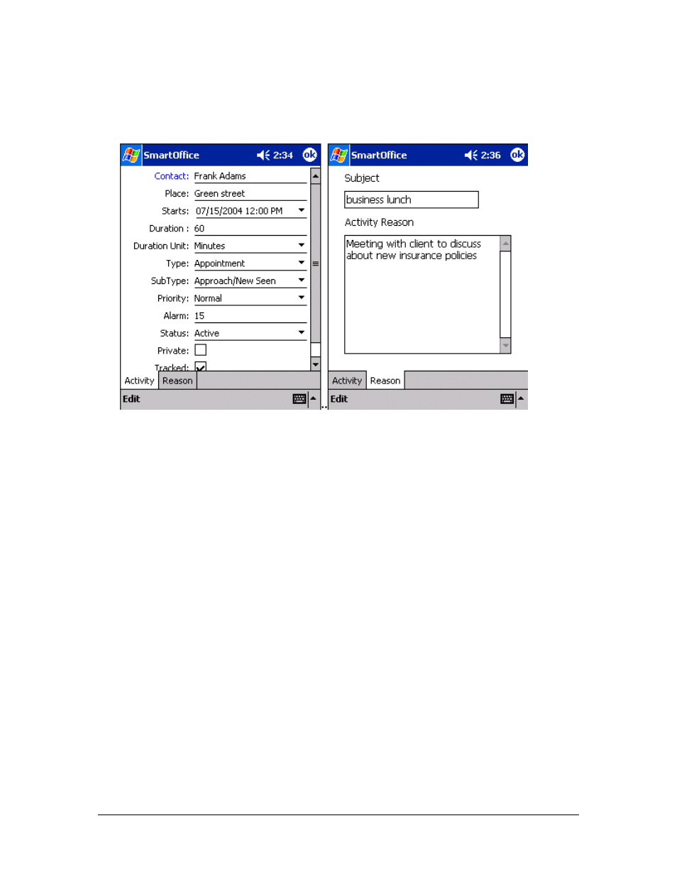 Adding an activity from the calendar, Modifying an activity from the calendar, From the agendaview | Smart Parts Mobile for Pocket PC User Manual | Page 29 / 42