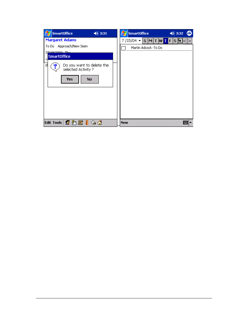 Activity log, Adding a timed activity from the activity log | Smart Parts Mobile for Pocket PC User Manual | Page 37 / 42