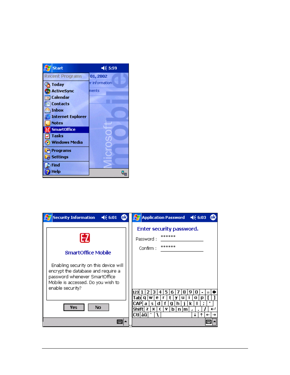 Running smartoffice mobile for the first time | Smart Parts Mobile for Pocket PC User Manual | Page 7 / 42