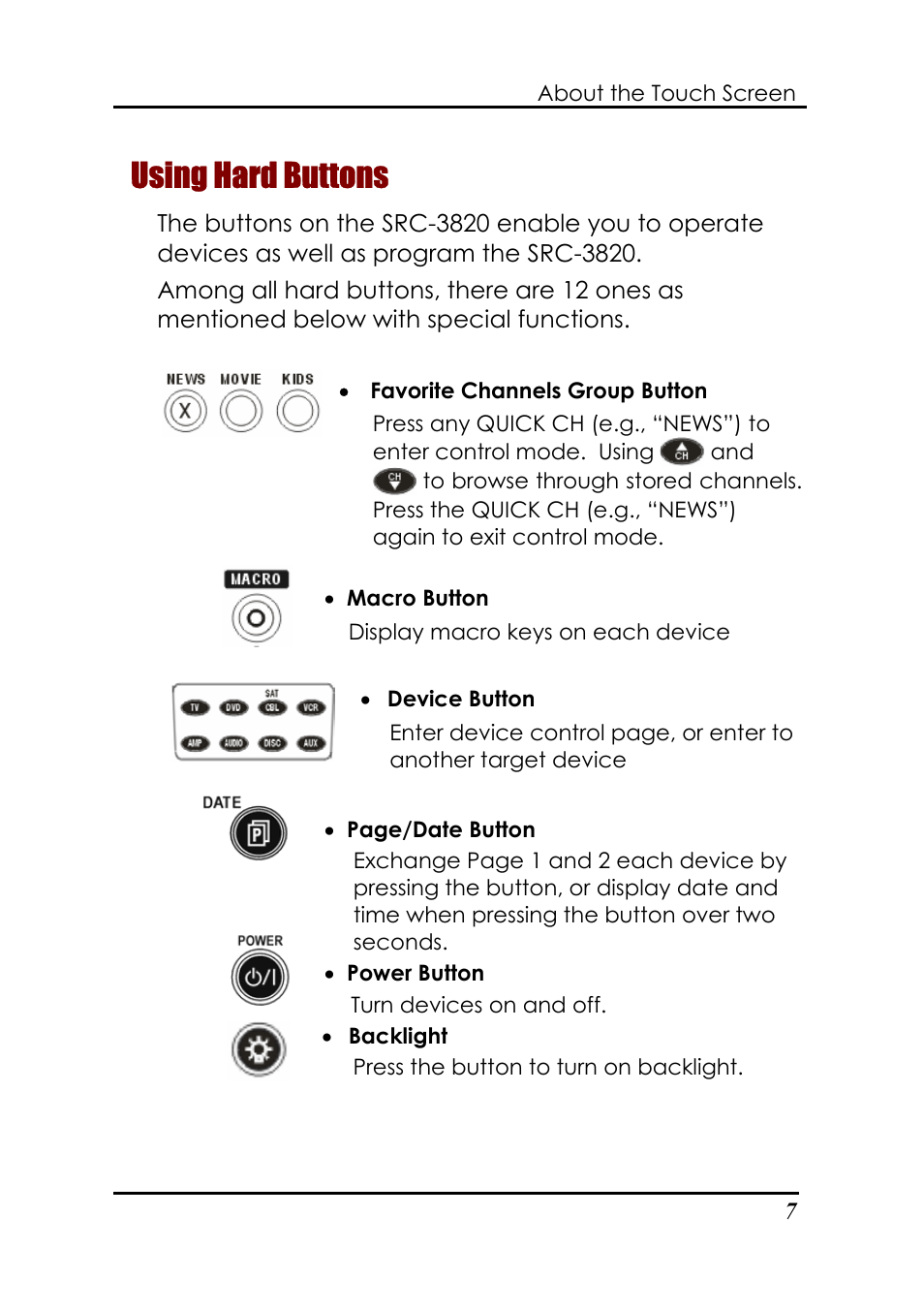 Using hard buttons | Sunwave Tech. SRC-3820 User Manual | Page 13 / 51