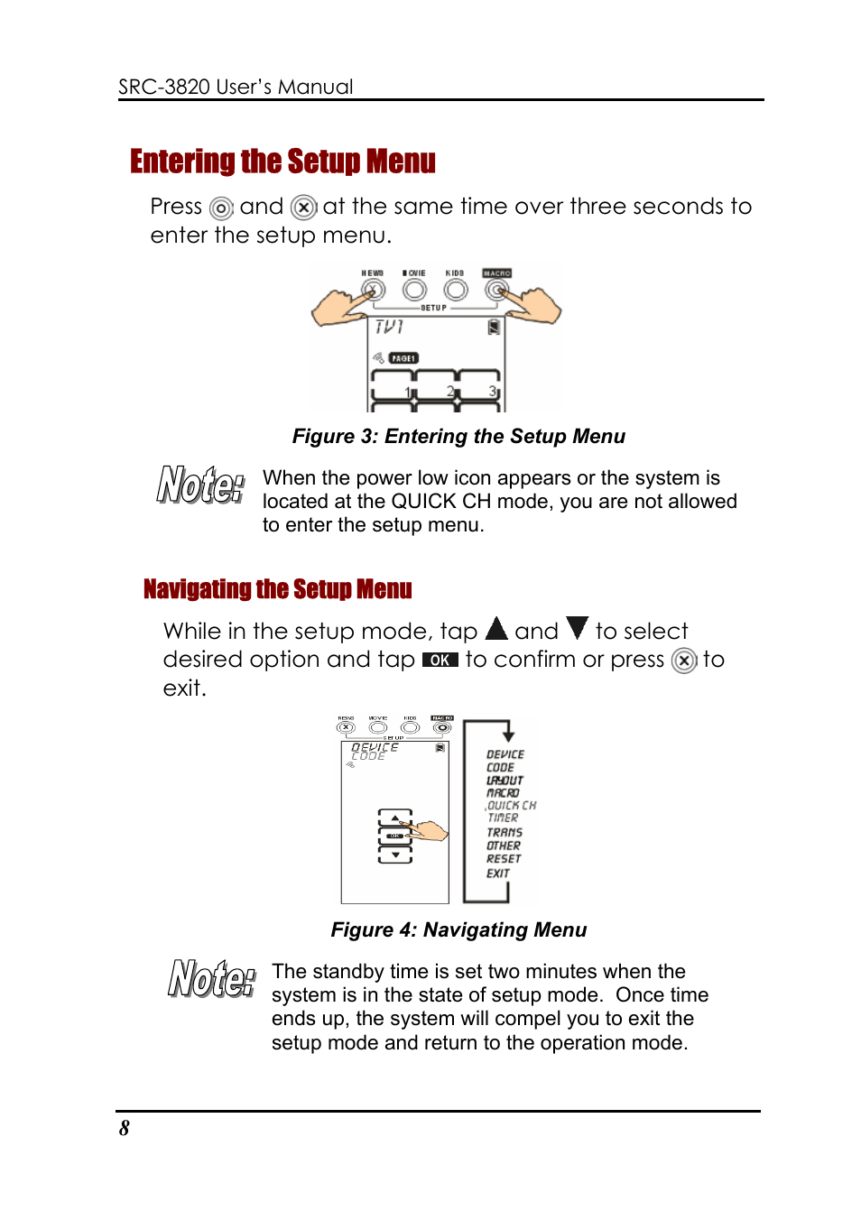 Entering the setup menu | Sunwave Tech. SRC-3820 User Manual | Page 14 / 51