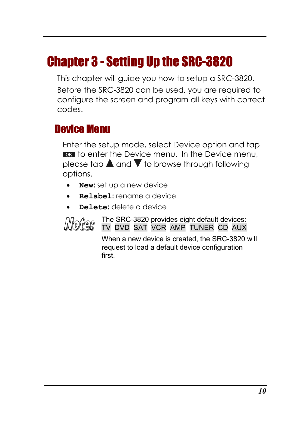 Device menu | Sunwave Tech. SRC-3820 User Manual | Page 16 / 51