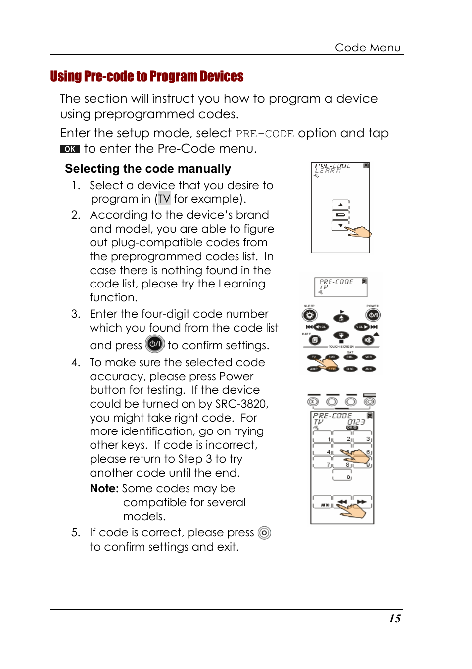 Using pre-code to program devices | Sunwave Tech. SRC-3820 User Manual | Page 21 / 51