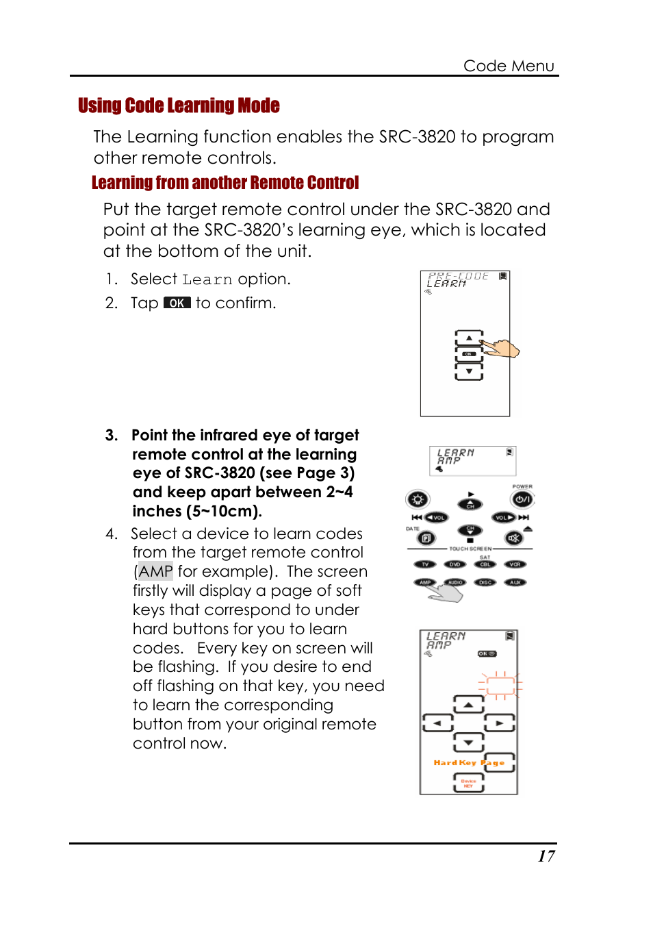 Using code learning mode | Sunwave Tech. SRC-3820 User Manual | Page 23 / 51