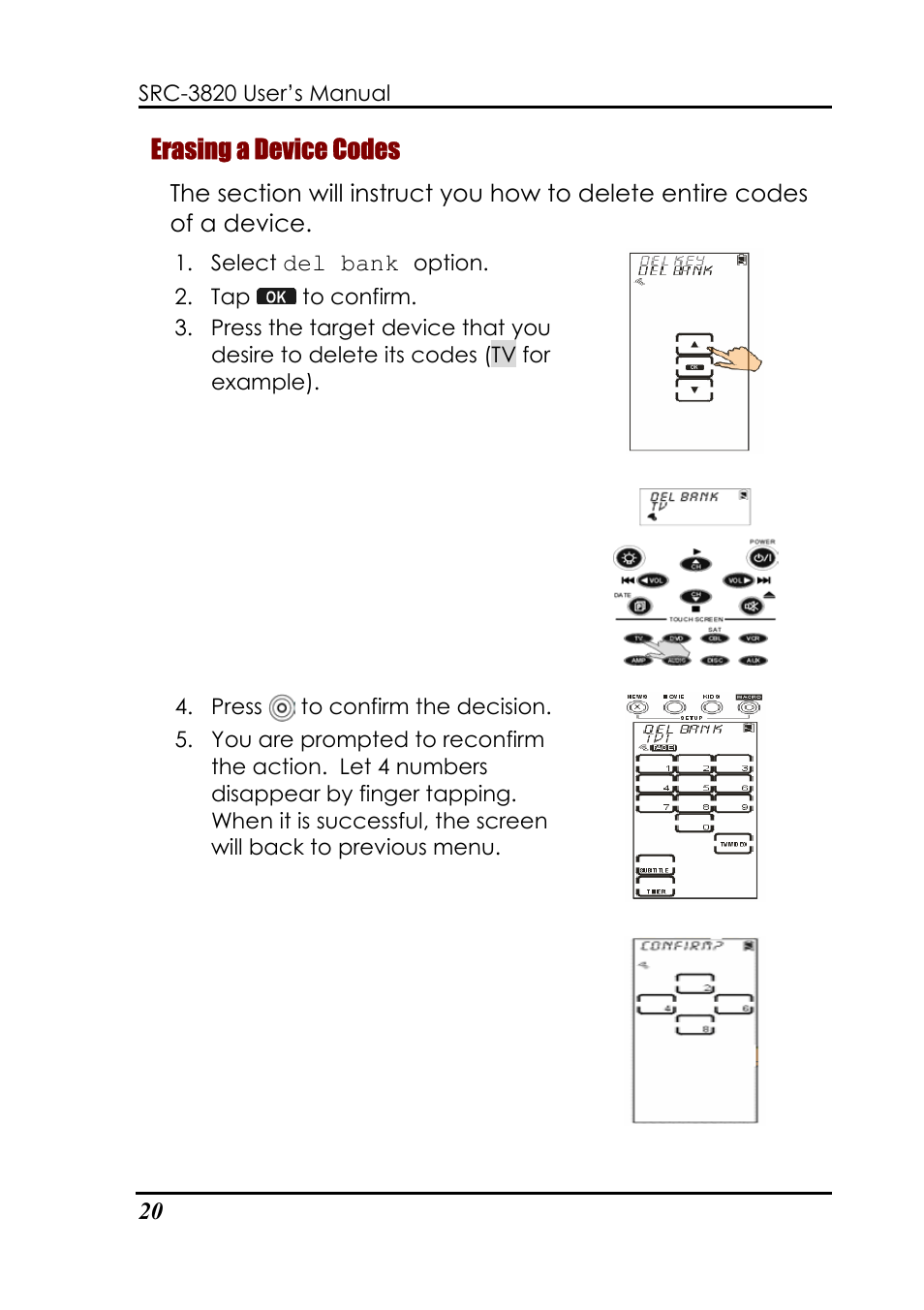 Erasing a device codes | Sunwave Tech. SRC-3820 User Manual | Page 26 / 51