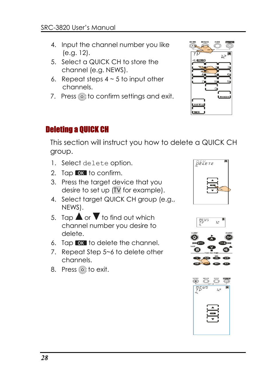 Deleting a quick ch | Sunwave Tech. SRC-3820 User Manual | Page 34 / 51