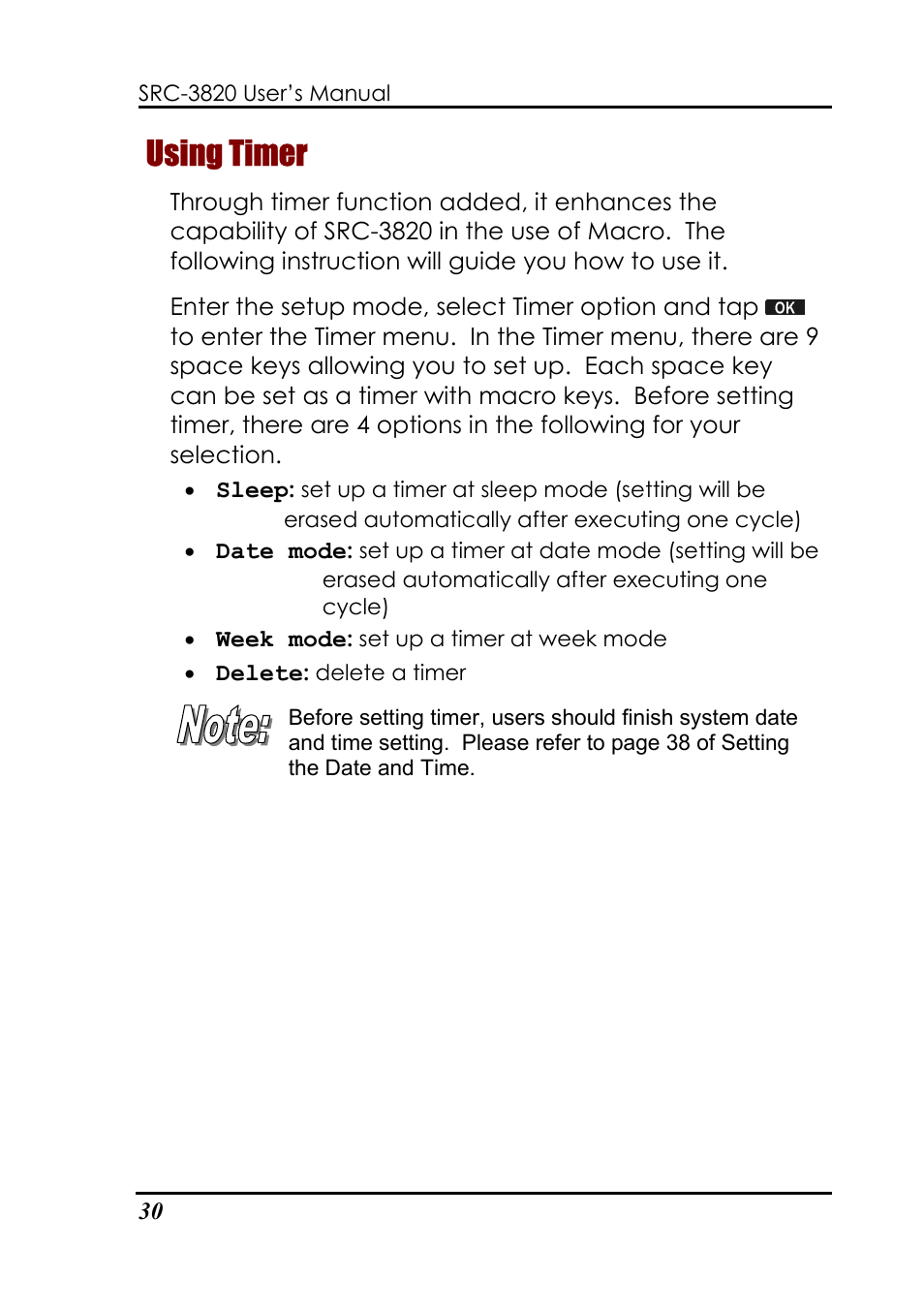 Using timer | Sunwave Tech. SRC-3820 User Manual | Page 36 / 51