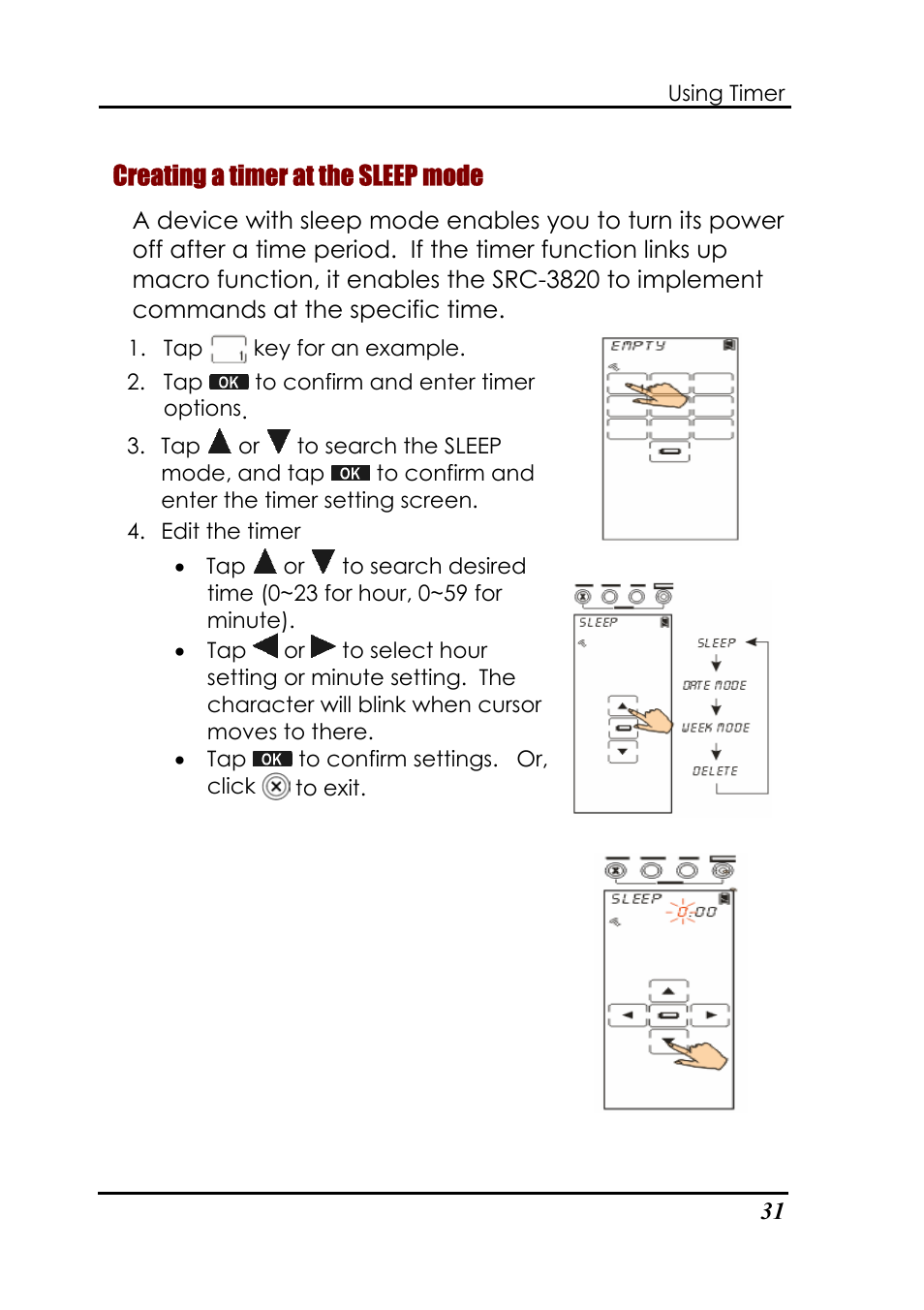 Creating a timer at the sleep mode | Sunwave Tech. SRC-3820 User Manual | Page 37 / 51