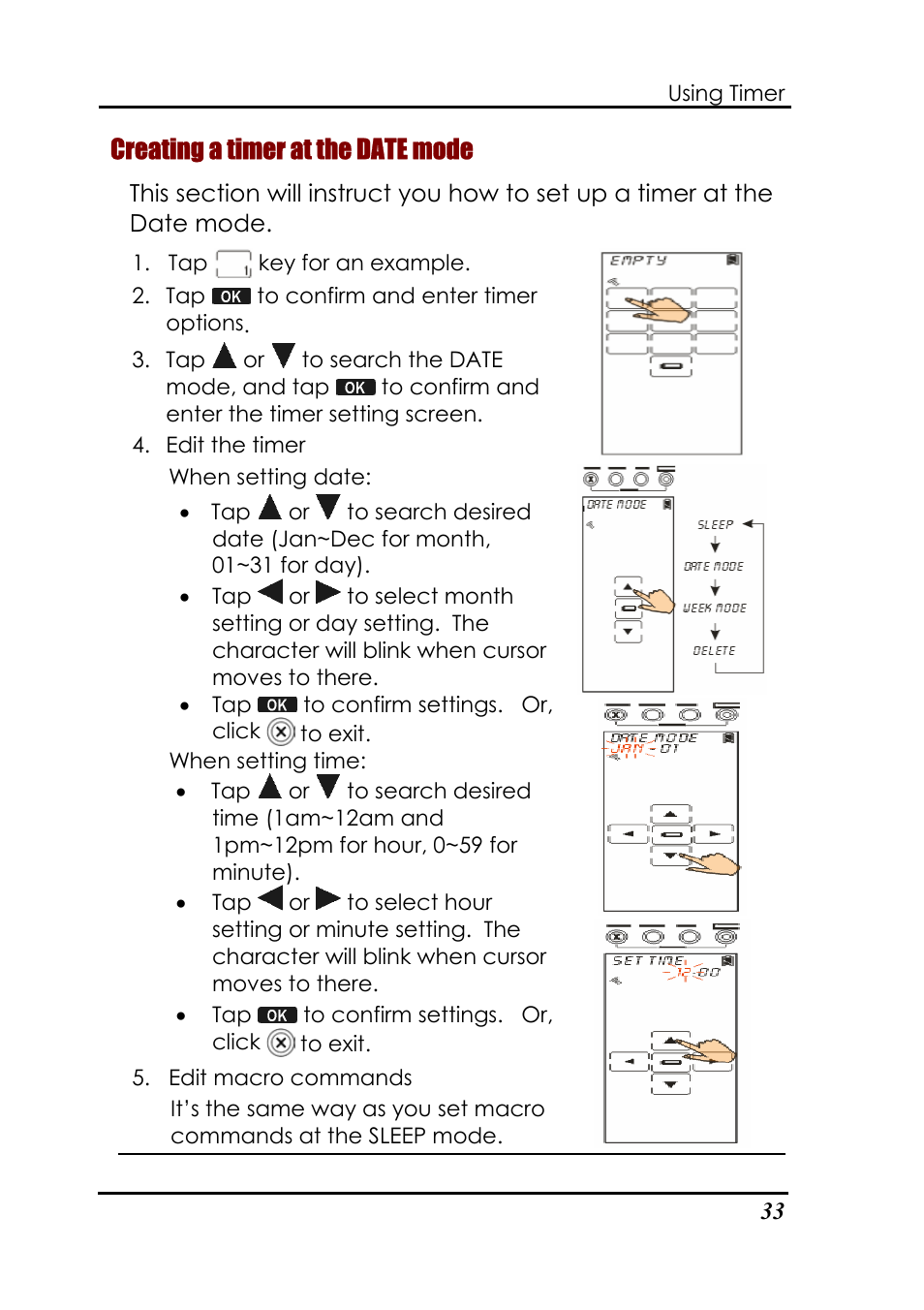 Creating a timer at the date mode | Sunwave Tech. SRC-3820 User Manual | Page 39 / 51