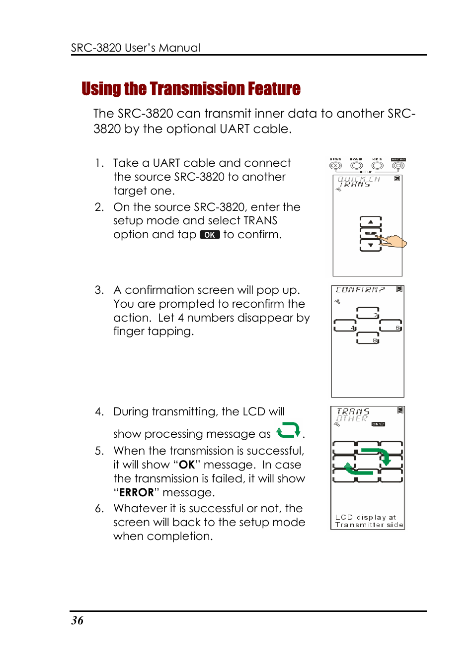 Using the transmission feature | Sunwave Tech. SRC-3820 User Manual | Page 42 / 51