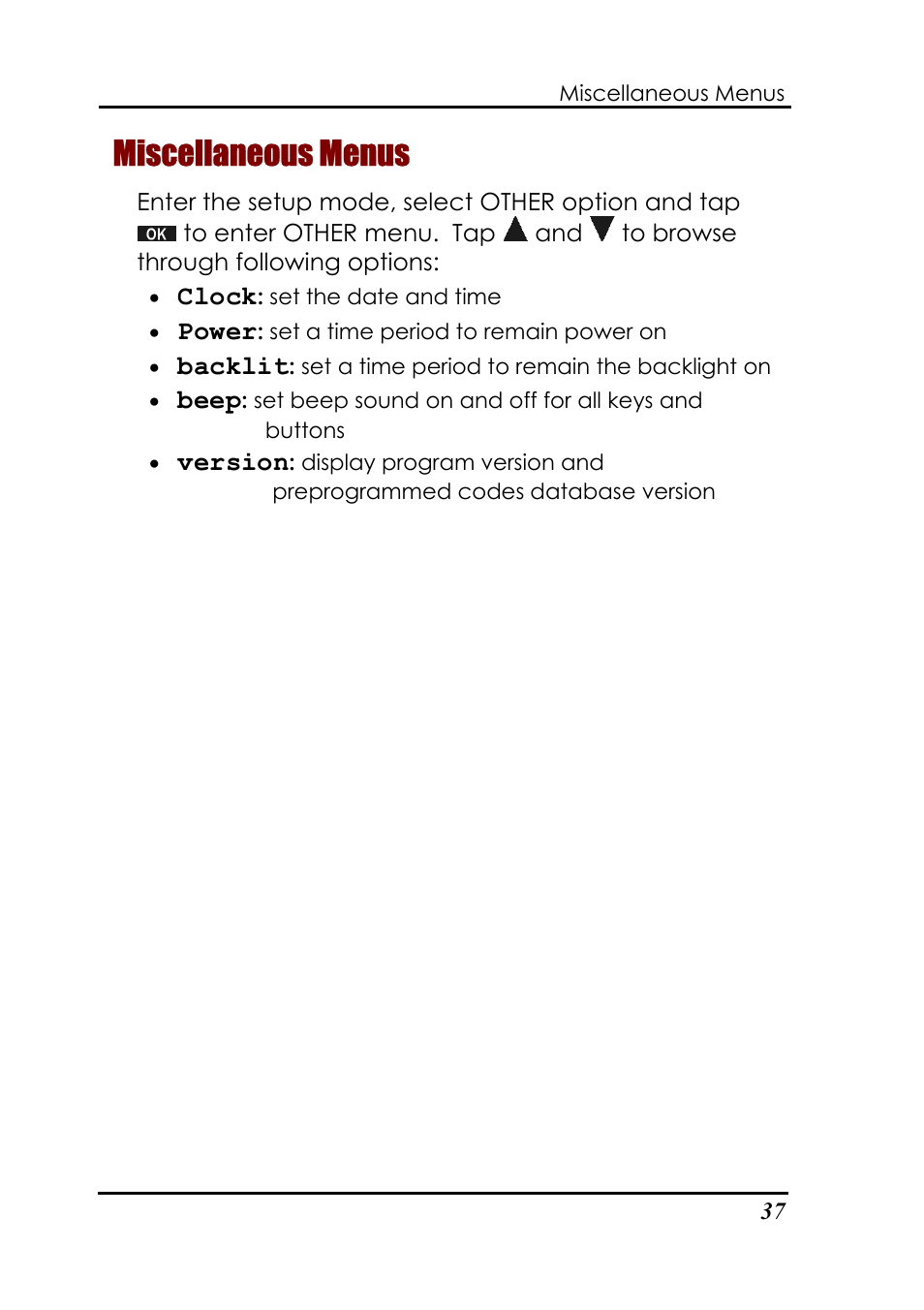 Miscellaneous menus | Sunwave Tech. SRC-3820 User Manual | Page 43 / 51