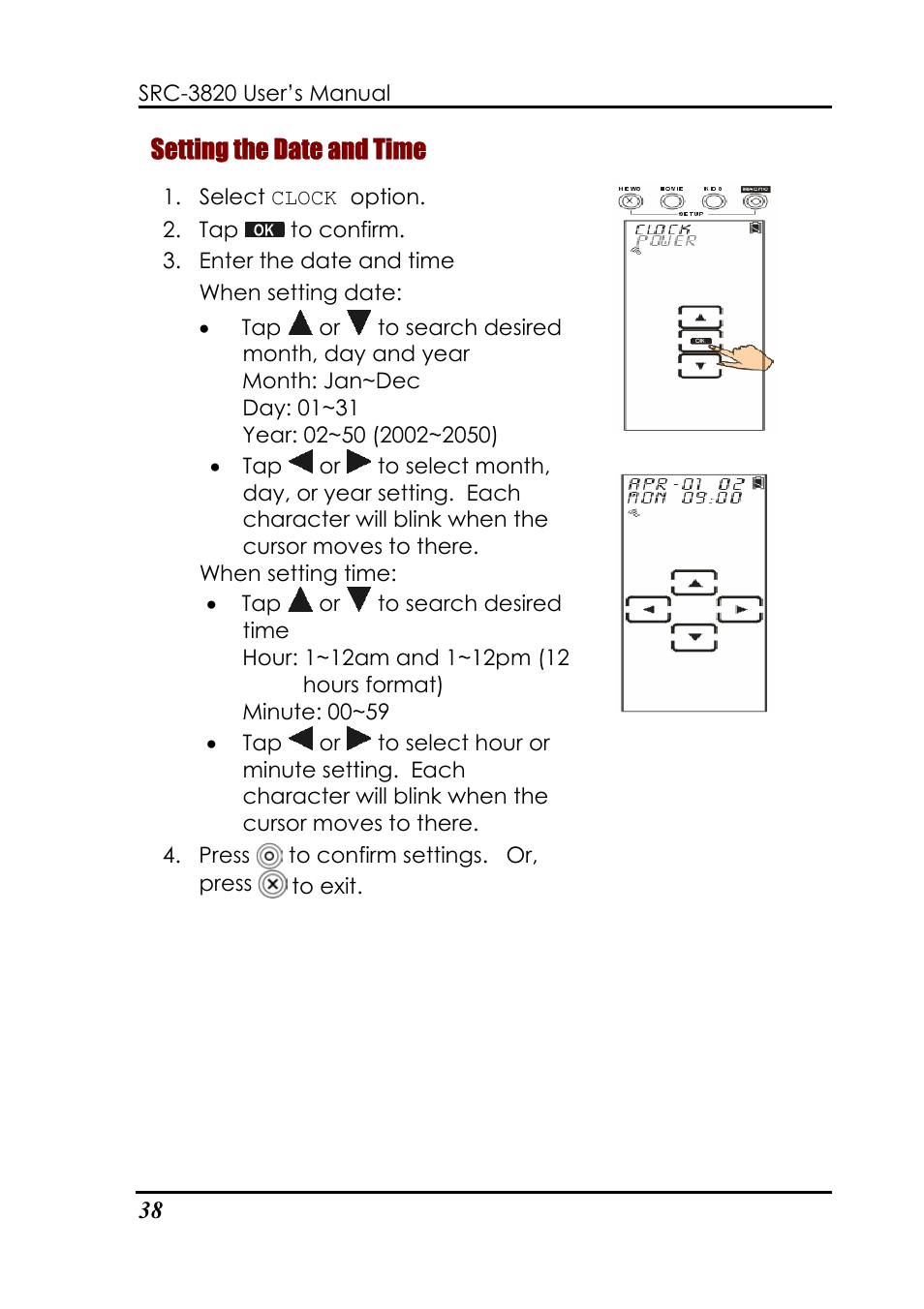 Setting the date and time | Sunwave Tech. SRC-3820 User Manual | Page 44 / 51