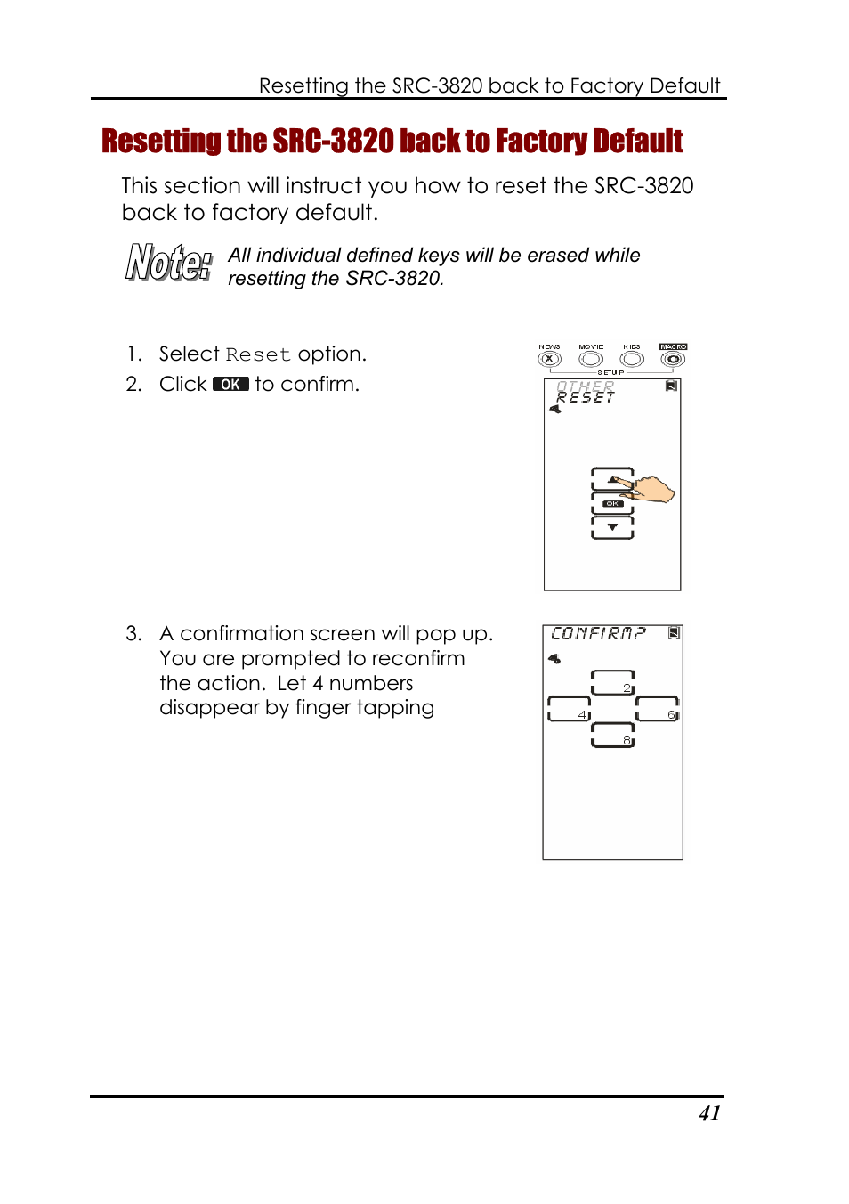 Resetting the src-3820 back to factory default | Sunwave Tech. SRC-3820 User Manual | Page 47 / 51