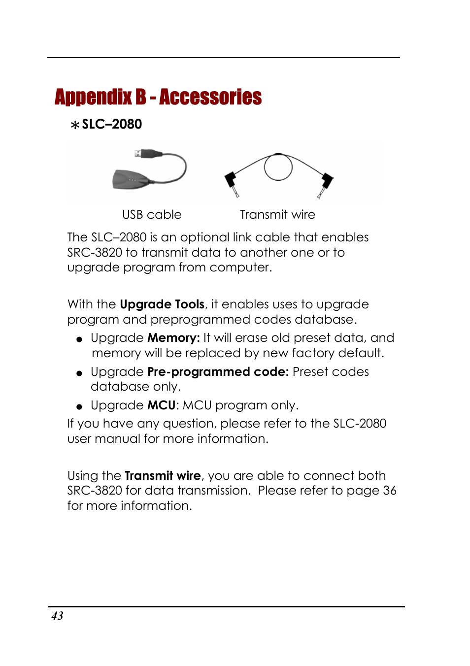 Appendix b - accessories, Slc–2080 | Sunwave Tech. SRC-3820 User Manual | Page 49 / 51
