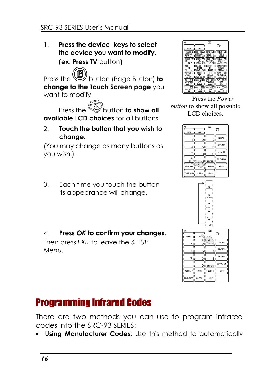 Programming infrared codes | Sunwave Tech. SRC-3310/9320 User Manual | Page 20 / 51