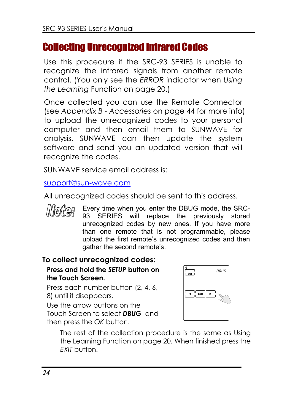 Collecting unrecognized infrared codes | Sunwave Tech. SRC-3310/9320 User Manual | Page 28 / 51