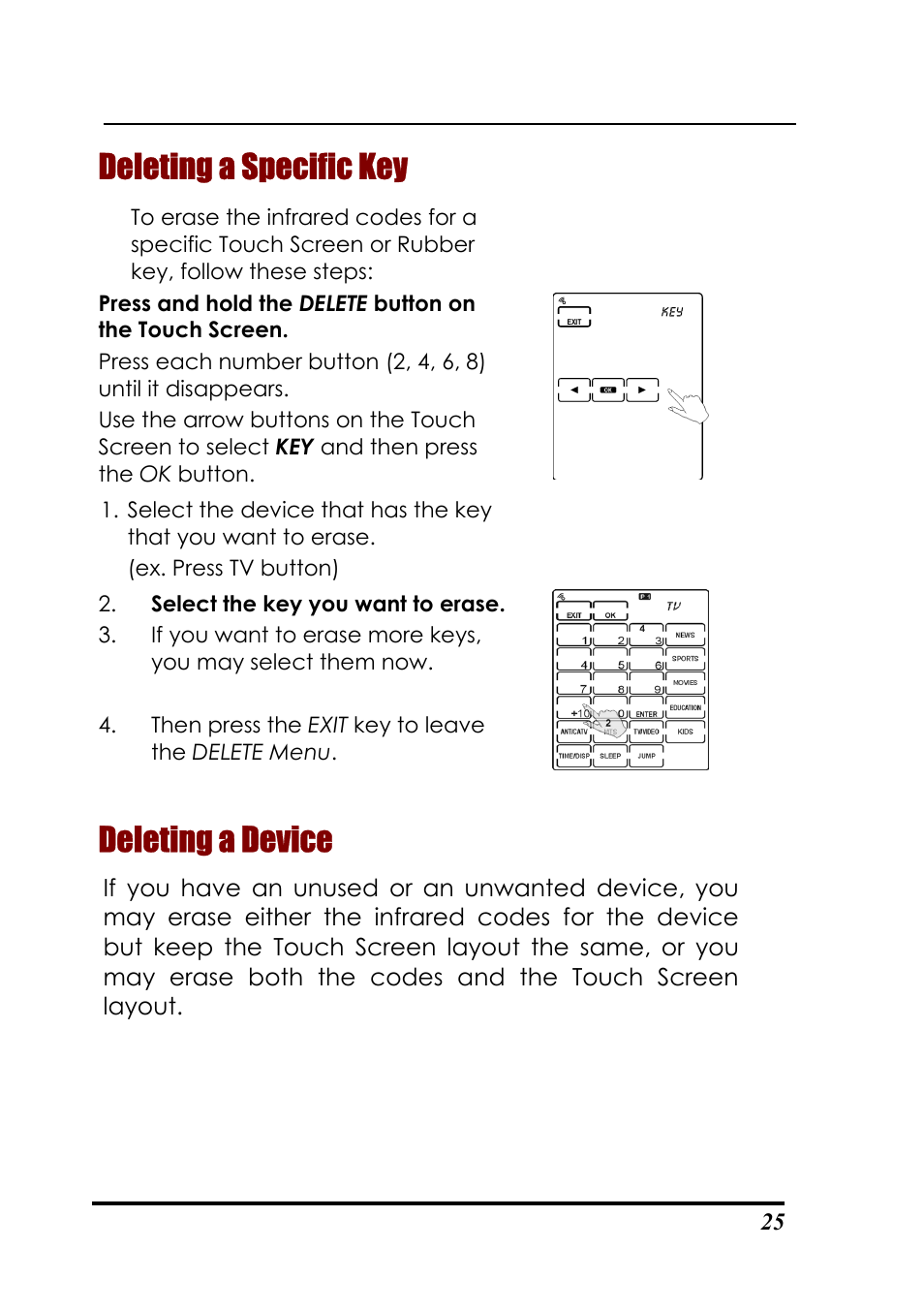 Deleting a specific key, Deleting a device | Sunwave Tech. SRC-3310/9320 User Manual | Page 29 / 51