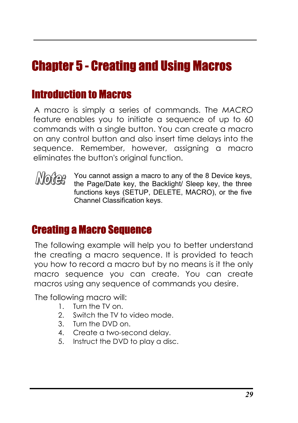 Chapter 5 - creating and using macros, Introduction to macros, Creating a macro sequence | Sunwave Tech. SRC-3310/9320 User Manual | Page 33 / 51