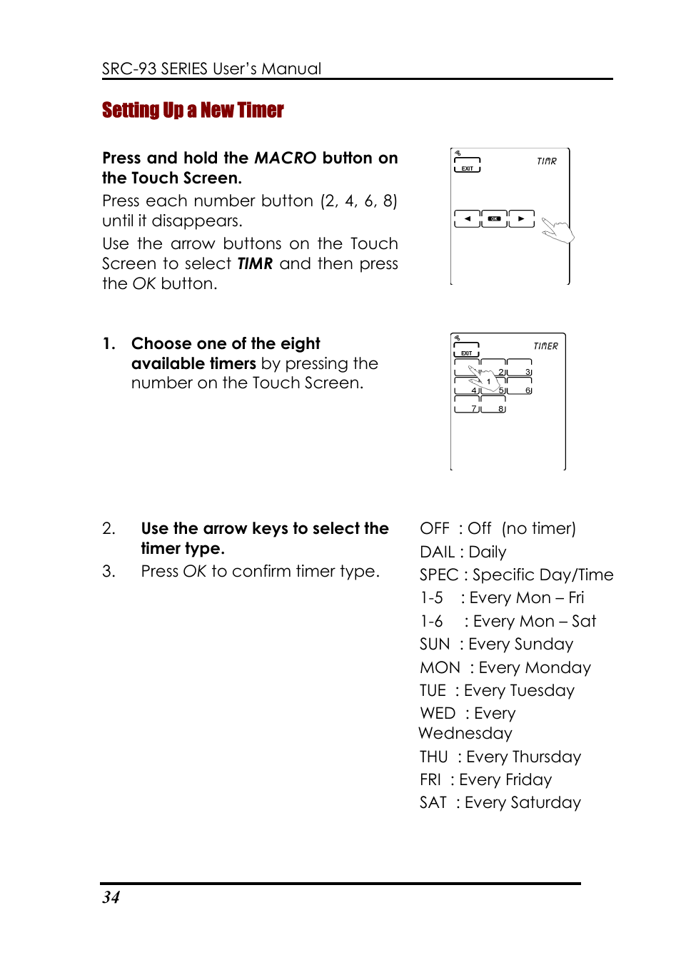 Setting up a new timer | Sunwave Tech. SRC-3310/9320 User Manual | Page 38 / 51