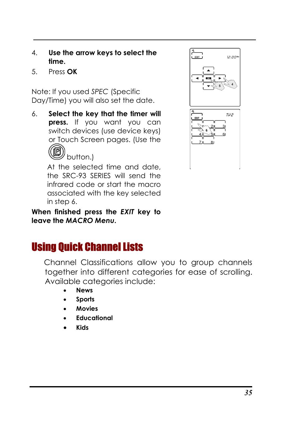 Using quick channel lists | Sunwave Tech. SRC-3310/9320 User Manual | Page 39 / 51