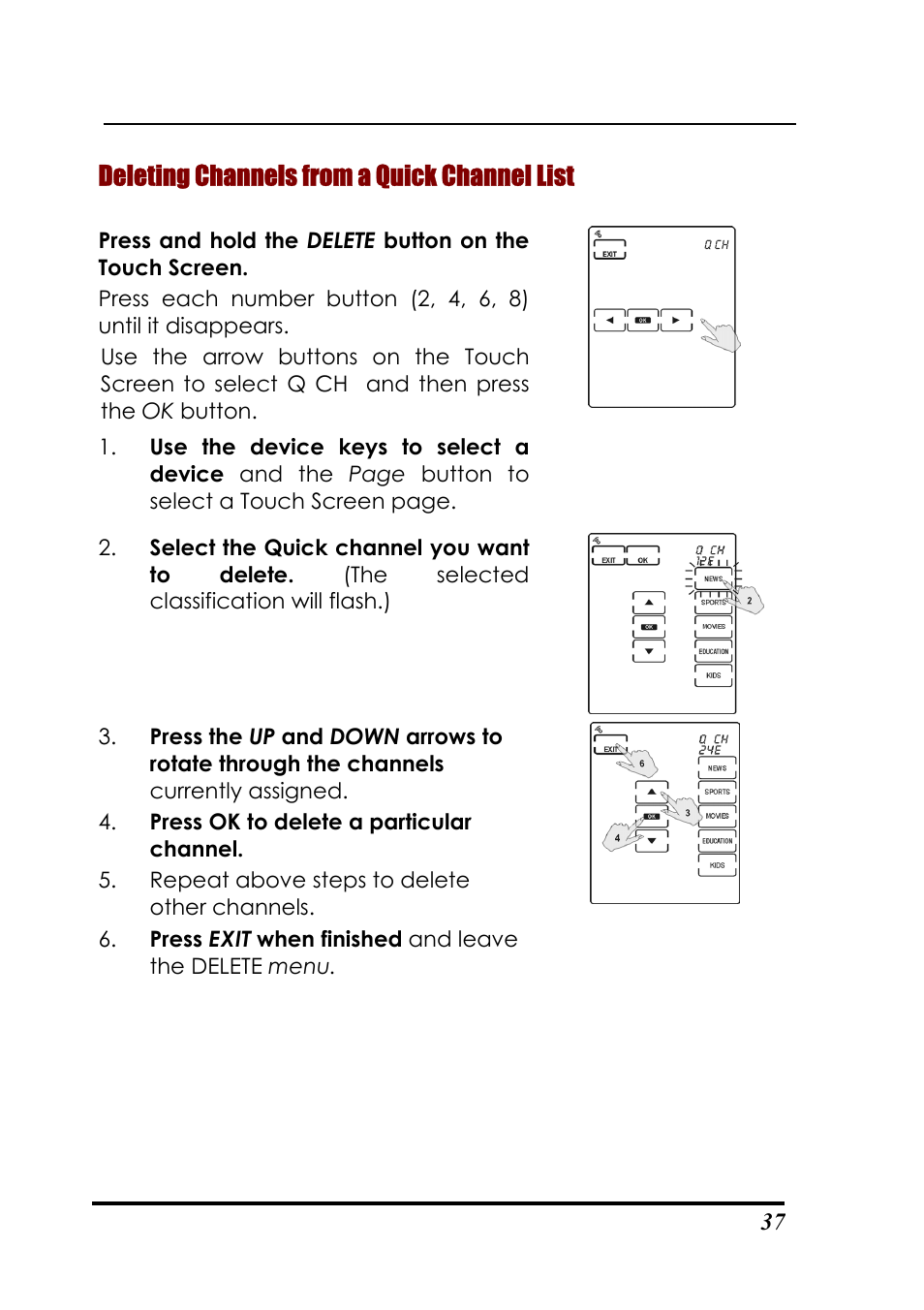 Deleting channels from a quick channel list | Sunwave Tech. SRC-3310/9320 User Manual | Page 41 / 51