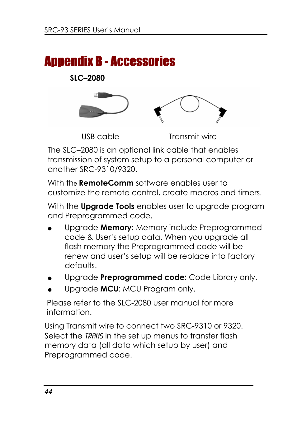 Appendix b - accessories | Sunwave Tech. SRC-3310/9320 User Manual | Page 48 / 51
