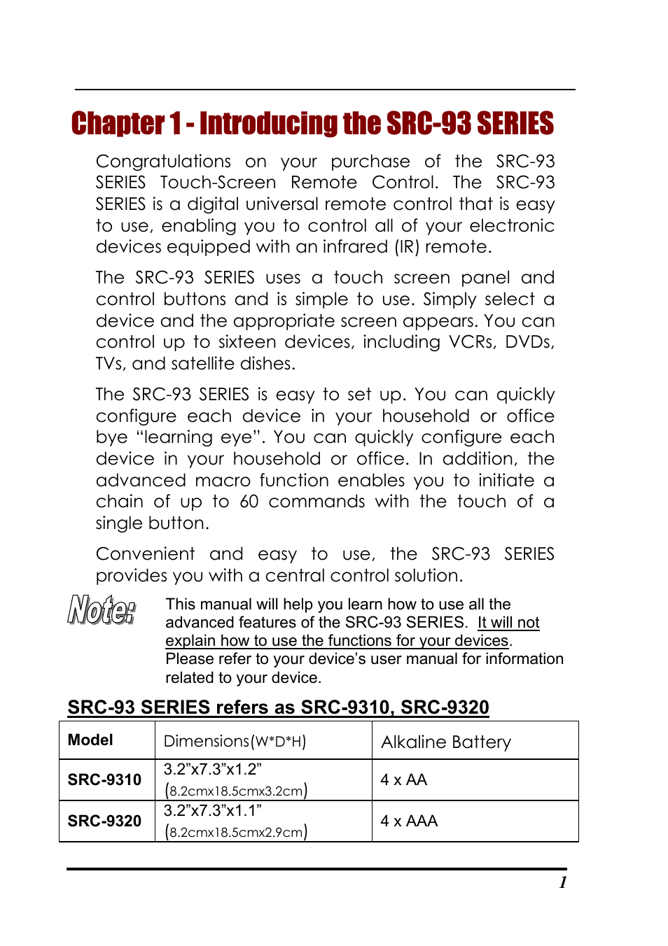 Chapter 1 - introducing the src-93 series | Sunwave Tech. SRC-3310/9320 User Manual | Page 5 / 51