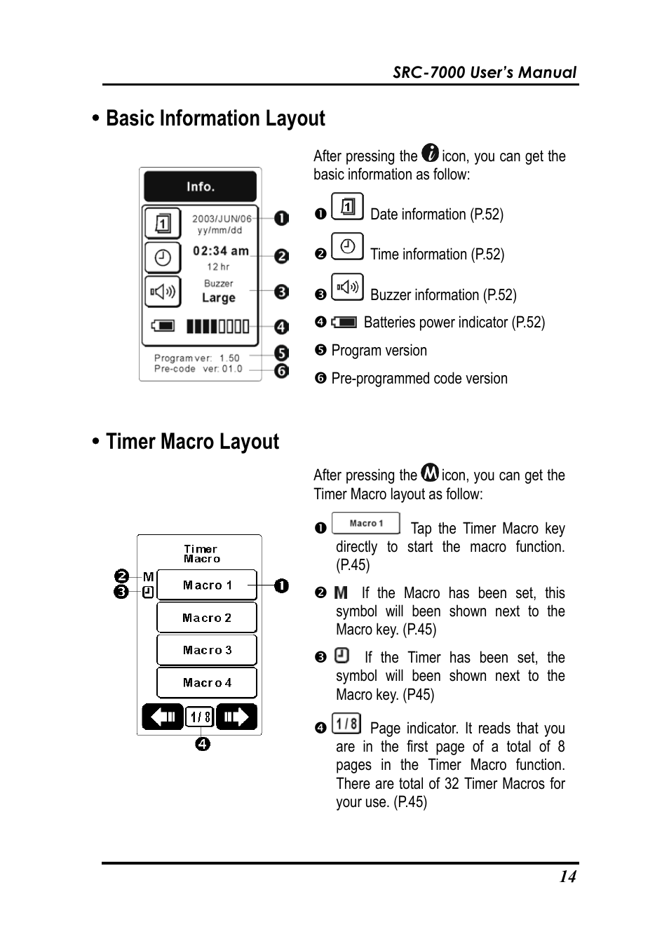 Ybasic information layout, Ytimer macro layout | Sunwave Tech. SRC-7000 User Manual | Page 16 / 75