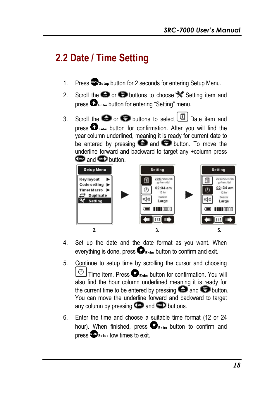 2 date / time setting | Sunwave Tech. SRC-7000 User Manual | Page 20 / 75