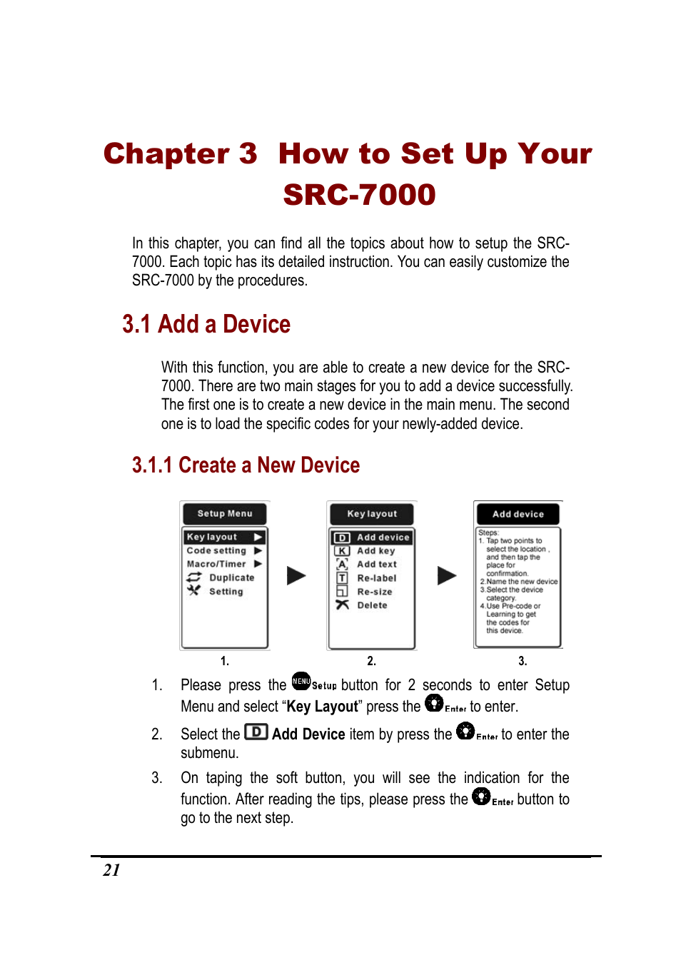 1 add a device, 1 create a new device | Sunwave Tech. SRC-7000 User Manual | Page 23 / 75