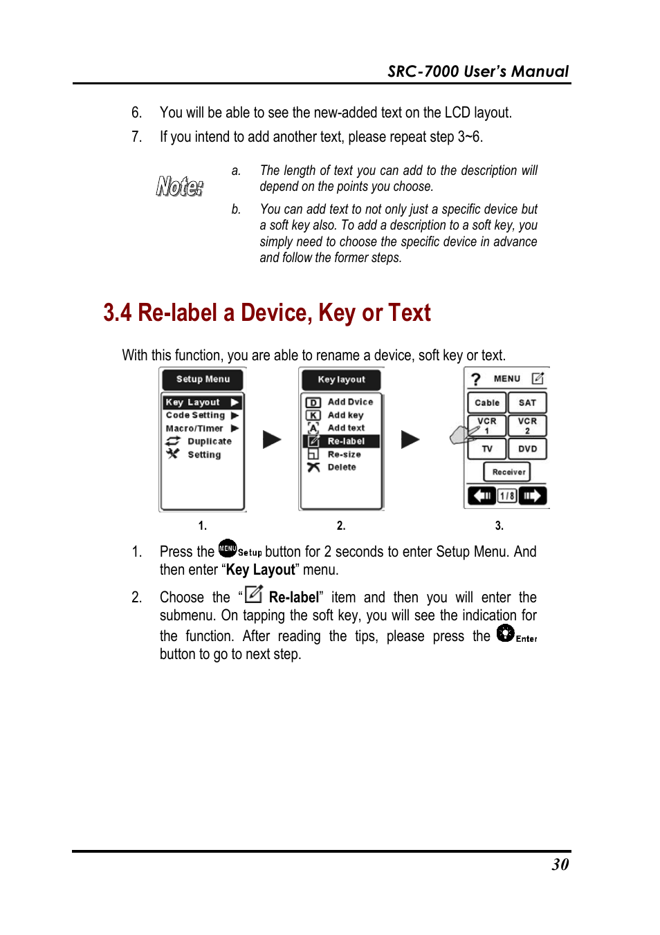 4 re-label a device, key or text | Sunwave Tech. SRC-7000 User Manual | Page 32 / 75