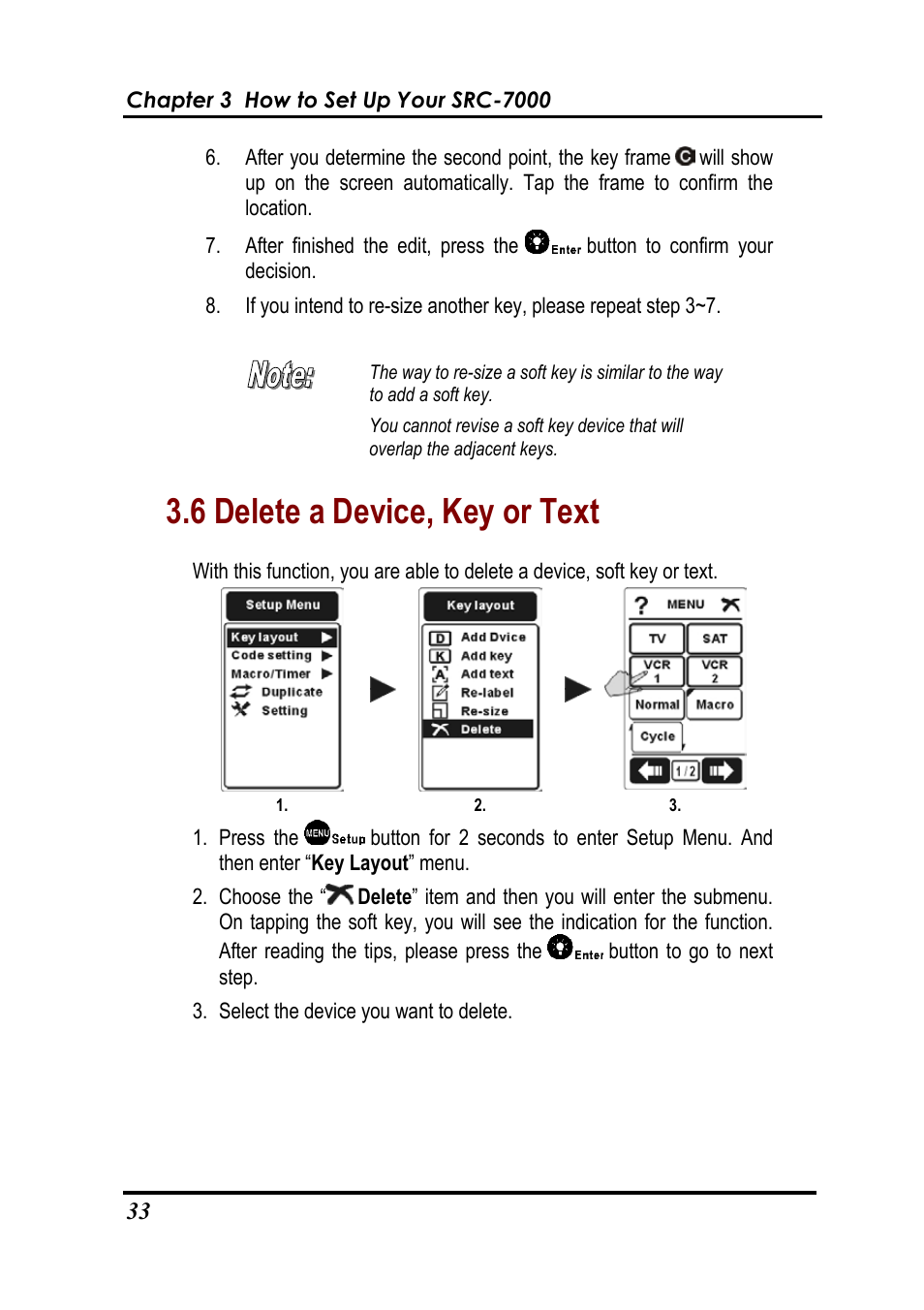 6 delete a device, key or text | Sunwave Tech. SRC-7000 User Manual | Page 35 / 75