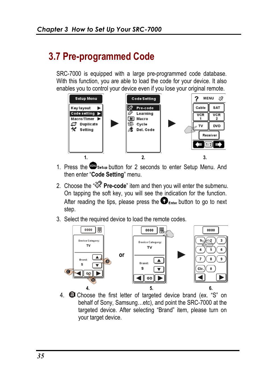 7 pre-programmed code | Sunwave Tech. SRC-7000 User Manual | Page 37 / 75