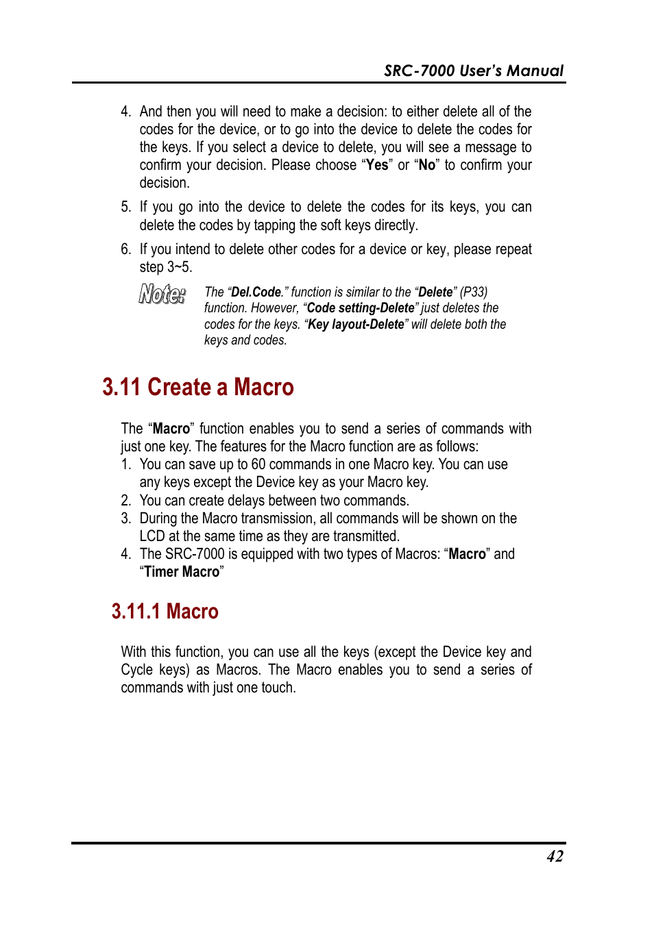 11 create a macro, 1 macro | Sunwave Tech. SRC-7000 User Manual | Page 44 / 75